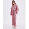 imageFlygo Womens Gingham Pajamas Sets Cotton Plaid Pjs Ruffled Sleeve Button Down Shirt Pants Y2k 2 Piece Lounge SetWine Red