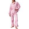 imageFlygo Womens Gingham Pajamas Sets Cotton Plaid Pjs Ruffled Sleeve Button Down Shirt Pants Y2k 2 Piece Lounge SetPink