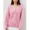 imageFlygo Womens Fuzzy Mohair Cardigan Sweaters V Neck Button Down Long Sleeve Fluffy Knit Open Front Slouchy Furry SweaterPink