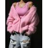 imageFlygo Womens Fuzzy Mohair Cardigan Sweaters V Neck Button Down Long Sleeve Fluffy Knit Open Front Slouchy Furry SweaterPink