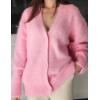 imageFlygo Womens Fuzzy Mohair Cardigan Sweaters V Neck Button Down Long Sleeve Fluffy Knit Open Front Slouchy Furry SweaterPink