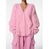 imageFlygo Womens Fuzzy Mohair Cardigan Sweaters V Neck Button Down Long Sleeve Fluffy Knit Open Front Slouchy Furry SweaterPink