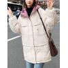 imageFlygo Womens Winter Casual Quilted Puffer Down Coats FullZip Hooded Mid Length Jacket OuterwearCreamywhite