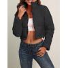 imageFlygo Womens Winter Cropped Puffer Jacket Zip Up Stand Collar Quilted Padded CoatBlack