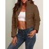 imageFlygo Womens Winter Cropped Puffer Jacket Zip Up Stand Collar Quilted Padded CoatBrown