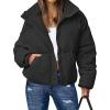 imageFlygo Womens Cropped Puffer Jacket Stand Collar Zip up Quilted Winter Down Jacket CoatBlack