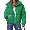 imageFlygo Womens Cropped Puffer Jacket Stand Collar Zip up Quilted Winter Down Jacket CoatGreen
