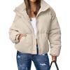 imageFlygo Womens Cropped Puffer Jacket Stand Collar Zip up Quilted Winter Down Jacket CoatKhaki