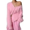 imageFlygo Womens Fuzzy Mohair Cardigan Sweaters V Neck Button Down Long Sleeve Fluffy Knit Open Front Slouchy Furry SweaterPink