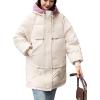 imageFlygo Womens Winter Casual Quilted Puffer Down Coats FullZip Hooded Mid Length Jacket OuterwearCreamywhite