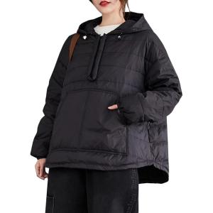 imageFlygo Womens Oversized Puffer Jacket Lightweight Warm Quilted Dolman Hoodies Puffy Pullover Tops BlackL