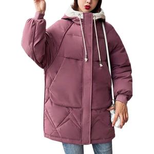 imageFlygo Womens Winter Casual Quilted Puffer Down Coats FullZip Hooded Mid Length Jacket OuterwearBrick Red