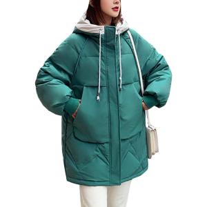 imageFlygo Womens Winter Casual Quilted Puffer Down Coats FullZip Hooded Mid Length Jacket OuterwearGreen