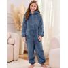 imageFlygo Girls Fleece Jumpsuits Fuzzy Hooded Rompers Kids Zip up Onesie Romper Costume Warm Winter Clothes 514 YearsNavy