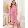 imageFlygo Girls Fleece Jumpsuits Fuzzy Hooded Rompers Kids Zip up Onesie Romper Costume Warm Winter Clothes 514 YearsPink