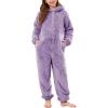 imageFlygo Girls Fleece Jumpsuits Fuzzy Hooded Rompers Kids Zip up Onesie Romper Costume Warm Winter Clothes 514 YearsPurple