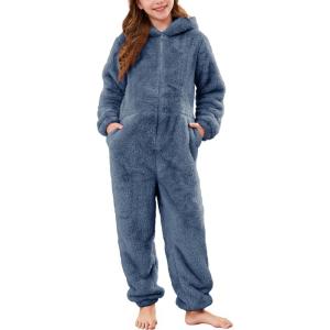 imageFlygo Girls Fleece Jumpsuits Fuzzy Hooded Rompers Kids Zip up Onesie Romper Costume Warm Winter Clothes 514 YearsNavy