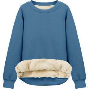 imageFlygo Womens Winter Sherpa Sweatshirt Fleece Lined Crewneck Pullover for Loungewear Streetwear TopBlue