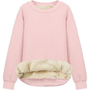 imageFlygo Womens Winter Sherpa Sweatshirt Fleece Lined Crewneck Pullover for Loungewear Streetwear TopPink