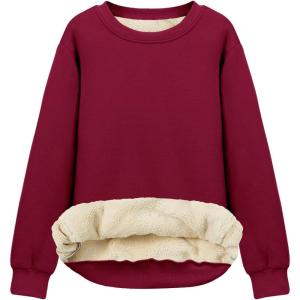 imageFlygo Womens Winter Sherpa Sweatshirt Fleece Lined Crewneck Pullover for Loungewear Streetwear TopWine