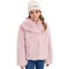 imageFlygo Girls Faux Fur Coat Kids Fluffy Long Sleeve Lapel Collar Open Front Jacket Warm Winter Shaggy Outwear with PocketsLightpink