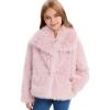 imageFlygo Girls Faux Fur Coat Kids Fluffy Long Sleeve Lapel Collar Open Front Jacket Warm Winter Shaggy Outwear with PocketsLightpink