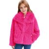 imageFlygo Girls Faux Fur Coat Kids Fluffy Long Sleeve Lapel Collar Open Front Jacket Warm Winter Shaggy Outwear with PocketsRose