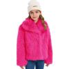imageFlygo Girls Faux Fur Coat Kids Fluffy Long Sleeve Lapel Collar Open Front Jacket Warm Winter Shaggy Outwear with PocketsRose