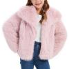 imageFlygo Girls Faux Fur Coat Kids Fluffy Long Sleeve Lapel Collar Open Front Jacket Warm Winter Shaggy Outwear with PocketsLightpink