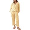 imageFlygo Womens Plaid Pajamas Sets 2 Piece Cotton Pj Set Puff Sleeve Ruffle Babydoll Shirt Gingham Pants Lounge SetsYellow