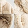 imageFlygo Womens Cropped Teddy Coat Stand Collar Winter Fluffy Faux Fur Jacket Shearling Outerwear TopBeige