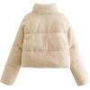imageFlygo Womens Cropped Teddy Coat Stand Collar Winter Fluffy Faux Fur Jacket Shearling Outerwear TopBeige