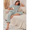 imageFlygo Womens Striped Pajama Sets Cotton Button Down Sleepwear Short Sleeve Top Long Ruffle Pants 2 Piece Pjs Loungewear SetsDarkgreen