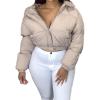 imageFlygo Womens Cropped Puffer Jacket Casual Hooded Zip up Winter Quilted Puffy CoatApricot
