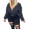 imageFlygo Womens Cropped Puffer Jacket Casual Hooded Zip up Winter Quilted Puffy CoatBlack