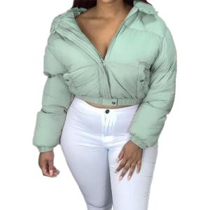 imageFlygo Womens Cropped Puffer Jacket Casual Hooded Zip up Winter Quilted Puffy CoatLightgreen