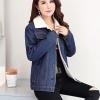 imageFlygo Womens Casual Lapel Fleece Sherpa Lined Denim Jean Jacket Trucker CoatDark Blue