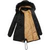 imageFlygo Womens Winter Mid Long Hooded Sherpa Lined Parkas Anorak Coat with Faux Fur CollarBlack