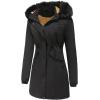 imageFlygo Womens Winter Mid Long Hooded Sherpa Lined Parkas Anorak Coat with Faux Fur CollarBlack