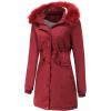 imageFlygo Womens Winter Mid Long Hooded Sherpa Lined Parkas Anorak Coat with Faux Fur CollarBurgundy
