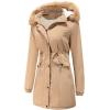 imageFlygo Womens Winter Mid Long Hooded Sherpa Lined Parkas Anorak Coat with Faux Fur CollarKhaki