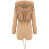 imageFlygo Womens Winter Mid Long Hooded Sherpa Lined Parkas Anorak Coat with Faux Fur CollarKhaki