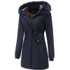 imageFlygo Womens Winter Mid Long Hooded Sherpa Lined Parkas Anorak Coat with Faux Fur CollarNavyblue