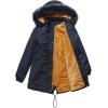 imageFlygo Womens Winter Mid Long Hooded Sherpa Lined Parkas Anorak Coat with Faux Fur CollarNavyblue
