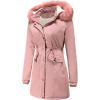 imageFlygo Womens Winter Mid Long Hooded Sherpa Lined Parkas Anorak Coat with Faux Fur CollarPink