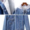 imageFlygo Womens Winter Oversized Boyfriend Sherpa Lined Denim Trucker Jacket with HoodedBlue