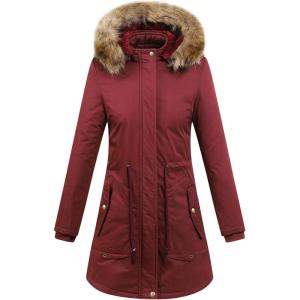 imageFlygo Womens Casual Hooded Warm Coats MidLong Sherpa Lined Parka JacketsWine Red