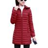 imageFlygo Womens Winter Coat Hooded Slim Fit Mid Long Quilted Padded Down Jacket ParkaRed