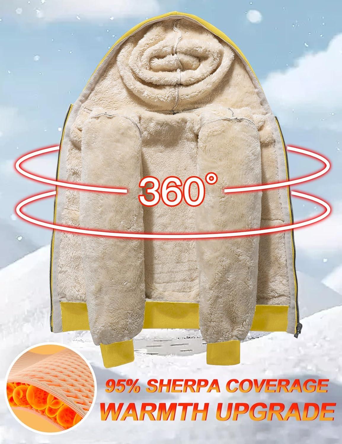 imageFlygo Unisex Boys Girls Fleece Jacket Hoodie Sherpa Lined Zip Up Hooded Sweatshirt Kids Winter JacketsYellow