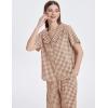 imageFlygo Womens Gingham Pajamas Set Cotton 2 Piece Pj Set Scalloped Collar Babydoll Shirt Pants Plaid Y2K Lounge SetsBrown